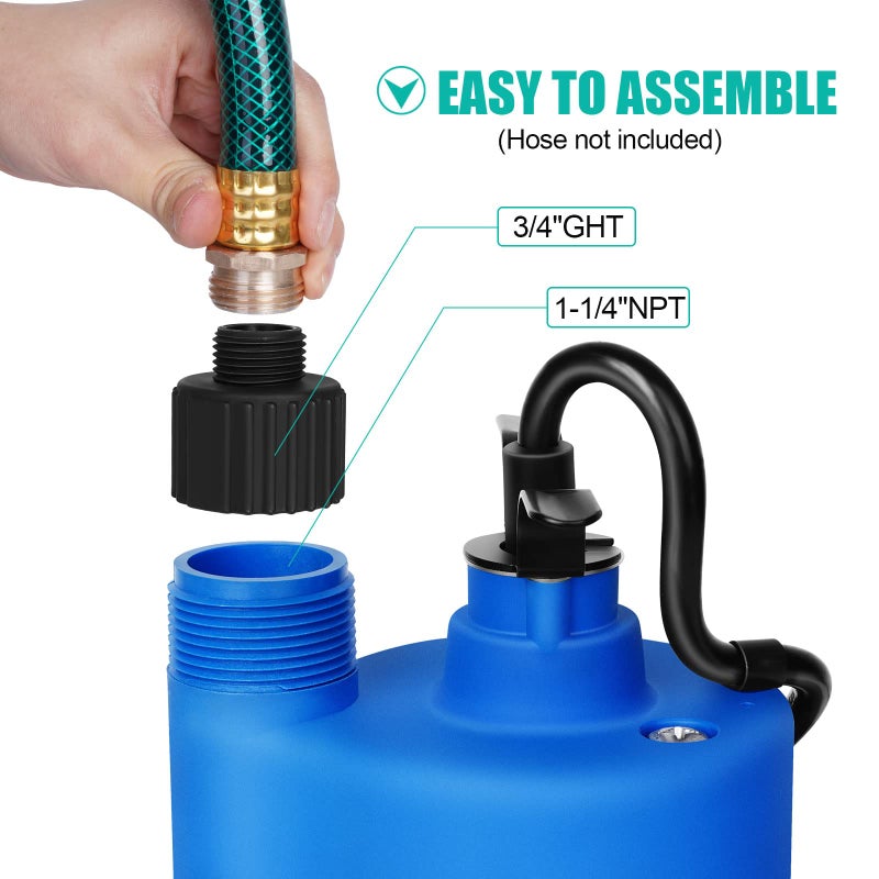 TecHome 12v Pumpï¼Œ1500GPH Water Transfer Pump Sump Pump Submersible Water Pump, With 20 Feet Power Cord. - Image 4